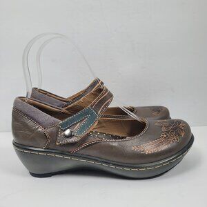 Spring Step Women's Brown Leather Mary Jane Wedge Shoes US Size 5.5 EU 36